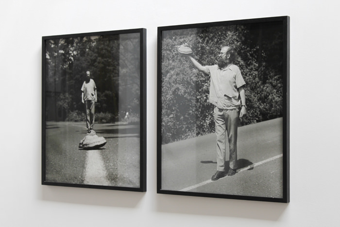 Július Koller, Mysterious Cultural Situation (U.F.O.) 1., 2., 1988, Black and white photographs – Courtesy of gb Agency, Paris.